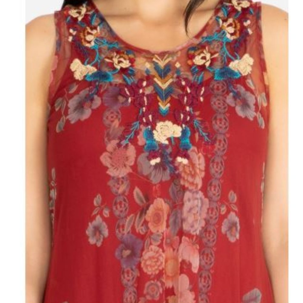 Johnny Was Krioh Mesh Dress Red Embroidered Midi S - Picture 3 of 4